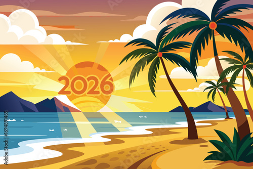tropical beach with palm trees