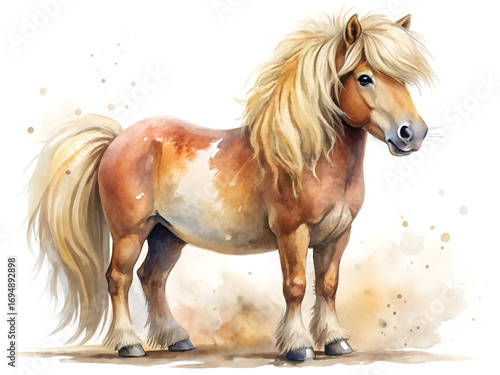 Watercolor illustration of a cute pony isolated on white background