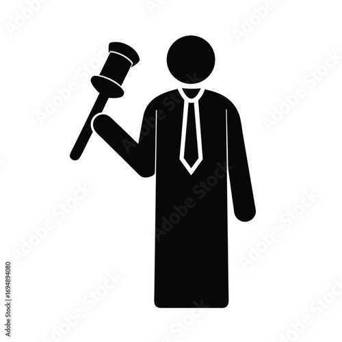Judge Holding Gavel Pictogram Isolated on White Background