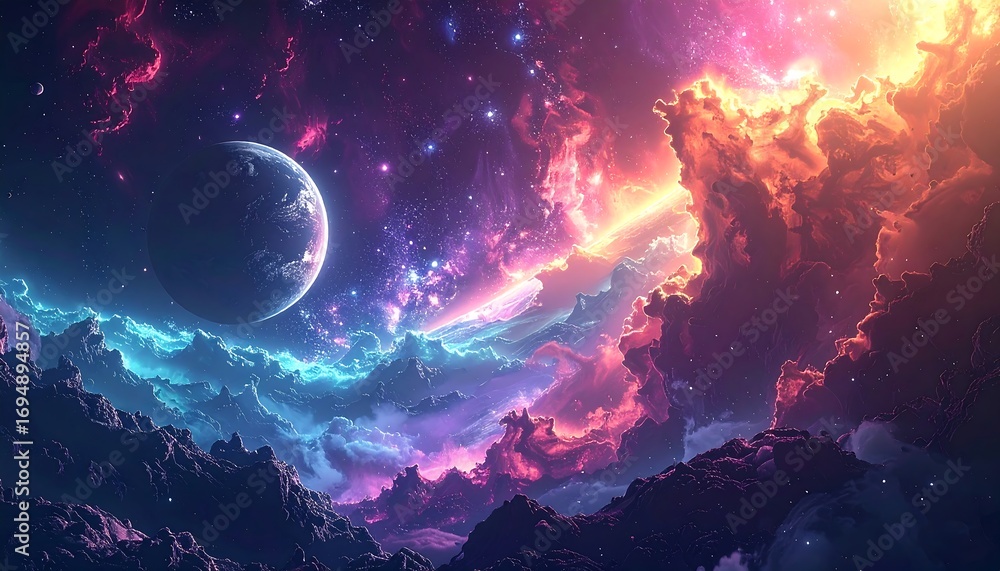 Naklejka premium Colorful, starry alien landscape