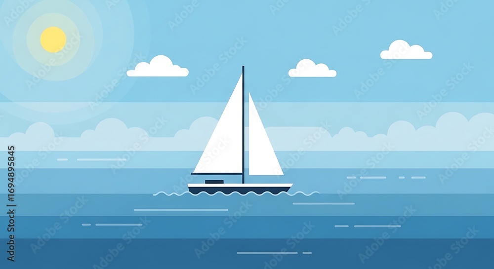 Obraz premium Sailboat Ocean Sunny Day Summer.