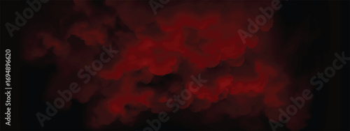 Dramatic crimson smoke cloud forming thick texture in dark backdrop