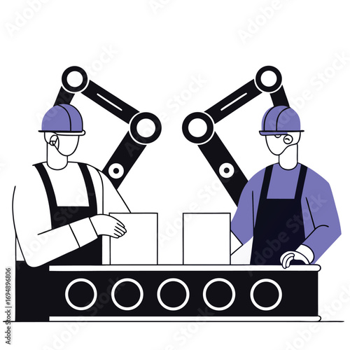 factory-with-robotic-and-human-workers-isolated-on.eps