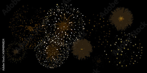 Golden fireworks explode in the night sky creating a festive and celebratory atmosphere