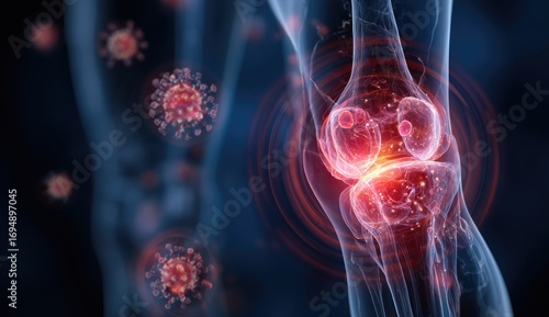 Infected knee joint, 3D medical illustration