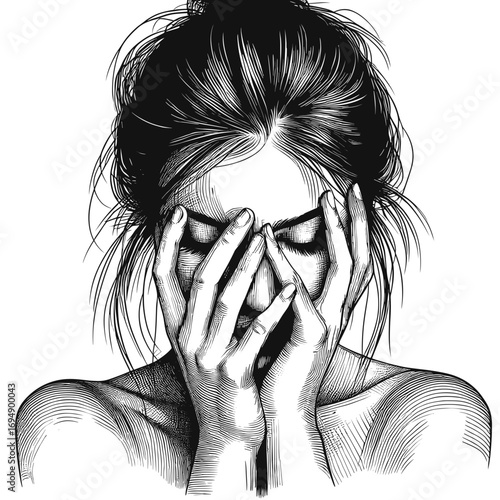 Woman covering face with hands