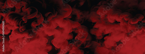Mysterious red smoke formation spreading in gothic and eerie dark space