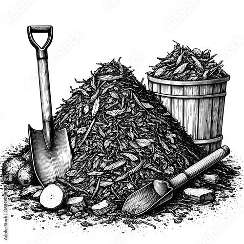 Compost pile in monochrome style representing gardening