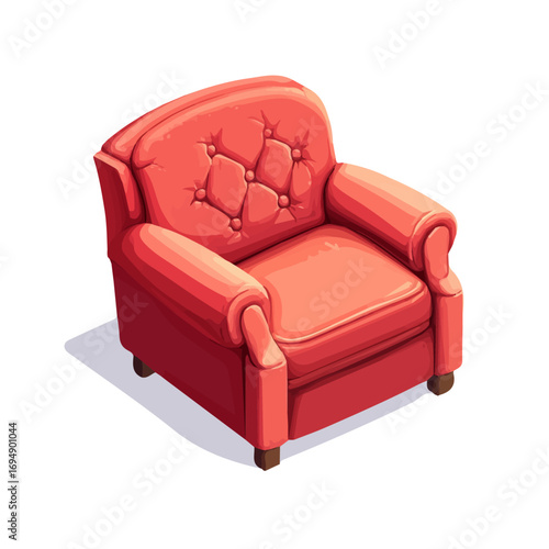 Velvet Armchair, vector graphic, 2D flat isometric cartoon illustration on white background.
