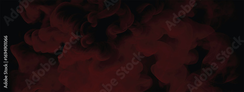 Crimson colored smoke rising in swirling motion against deep black background