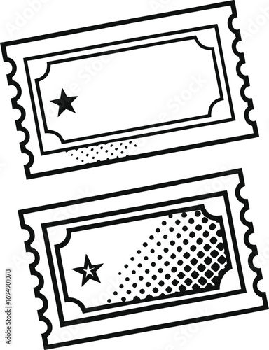 Vintage Ticket Vector Illustration – Retro Event or Admission Tickets with Star and Halftone Design – Perfect for Invitations, Shows, Concerts, or Ticketing Graphic Projects.