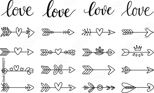 Whimsical hand-drawn arrows and hearts symbolize love and connection