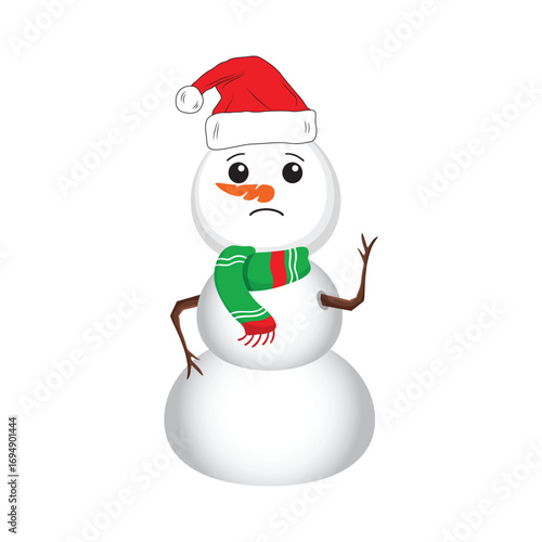 snowman with santa hat christmas vector