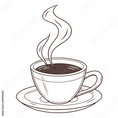 Hand Drawn Cup of Hot Coffee with Steam on Saucer hot drink beverage