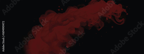 Intense red smoke cloud texture spreading across black background in abstract design
