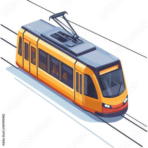 Tram, cartoon vector illustration, flat 2D isometric style, white background.