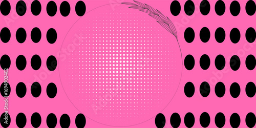 Art & Illustrationblack and white polka dots pattern over hot pink useful as a background