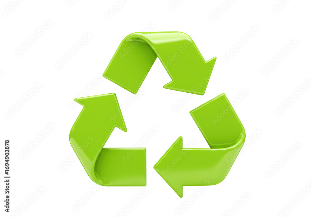 Fototapeta premium Isolated recyclable symbol with curved arrows, green eco recycle emblem concept