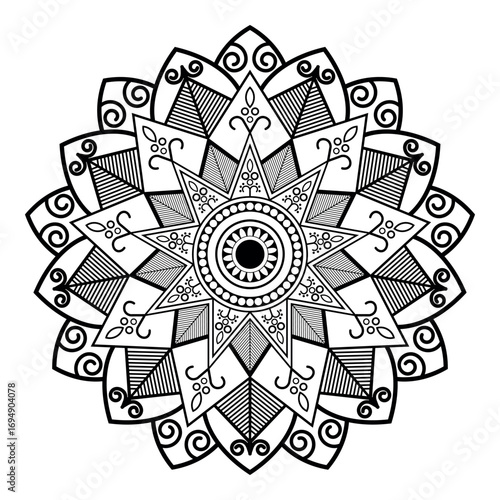 Black and white mandala with white background