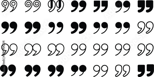 Collection of quotation marks in various styles and colors representing speech and text