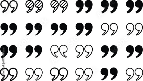 Collection of diverse quotation mark icons symbolizing communication and ideas.