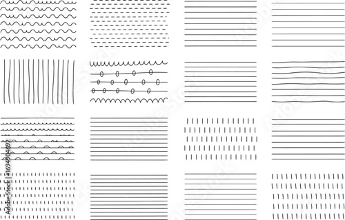 Collection of simple hand-drawn line patterns and textures for creative backgrounds.
