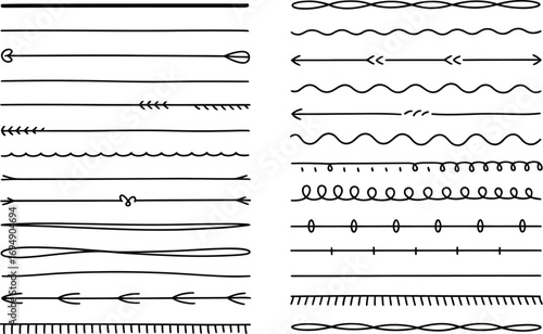 Collection of hand-drawn decorative line elements and dividers for design