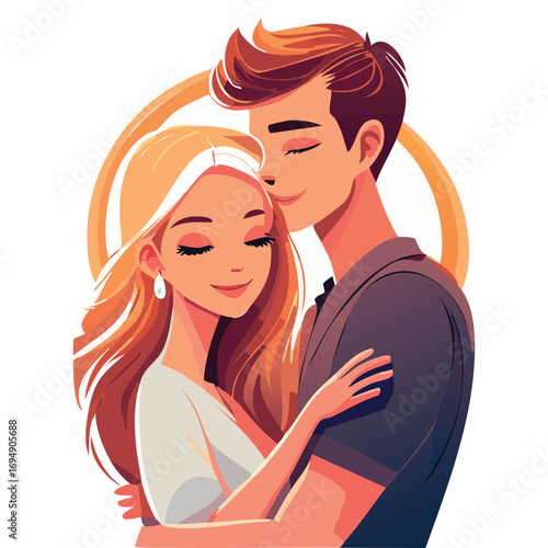 A beautiful young woman leaning her head on a young man