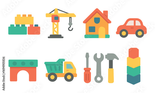 Vibrant summer icons featuring sunglasses, ice cream, flip flops, sun hat, cocktail, hammock, beach ball, and wave