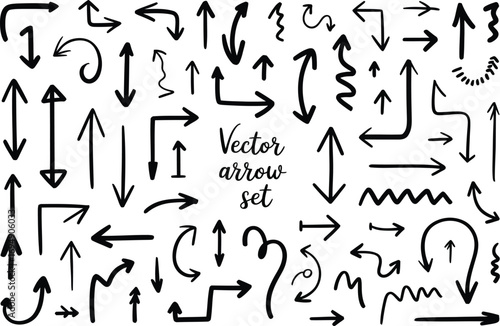 Diverse collection of hand-drawn arrows indicating direction and movement
