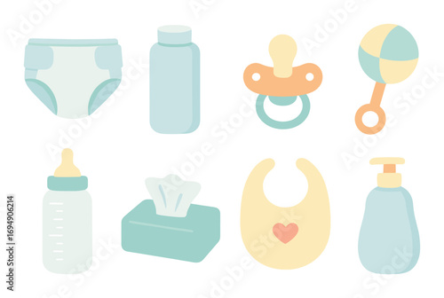 Fishing gear icons: rod, net, boat, worms, fish, bucket, hook, hat
