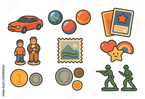 Celestial icons: moon, sun, comet, telescope, constellation, galaxy