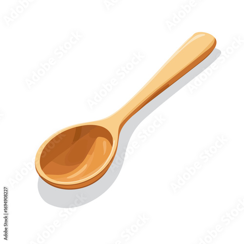 Wooden Spoon, vector graphic, 2D flat isometric cartoon illustration on white background.
