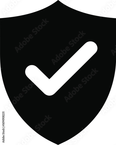 Black shield icon with white checkmark symbolizing security and safety