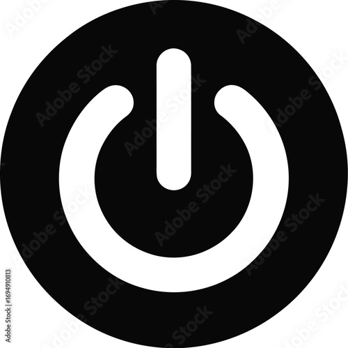 Simple, clean power button icon on a dark background, representing start or stop.
