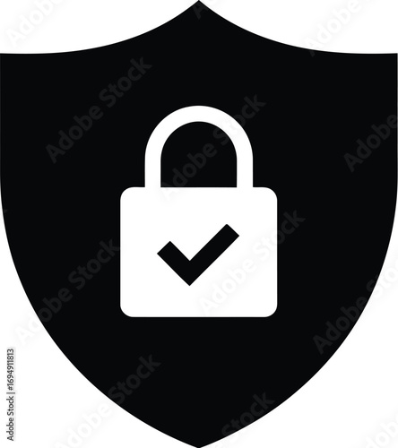 Shield icon with padlock and checkmark for security.