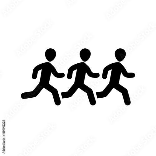 Black silhouette of three people running quickly forward in a synchronized fashion