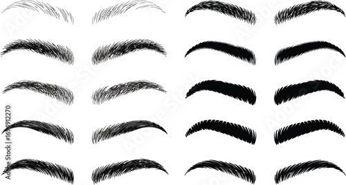 Collection of diverse eyebrow shapes and styles, showcasing natural and defined looks