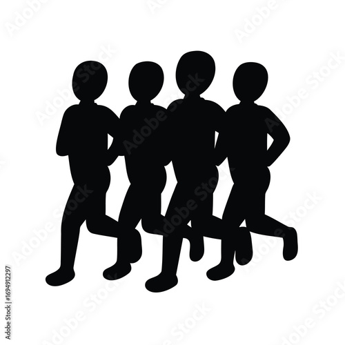 A team of runners in silhouette pushing forward as a group
