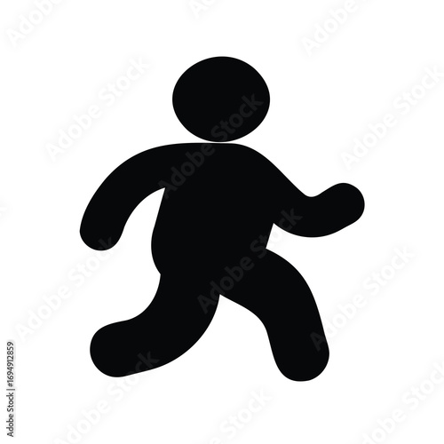 Simple black silhouette of a figure running or jogging with a forward motion