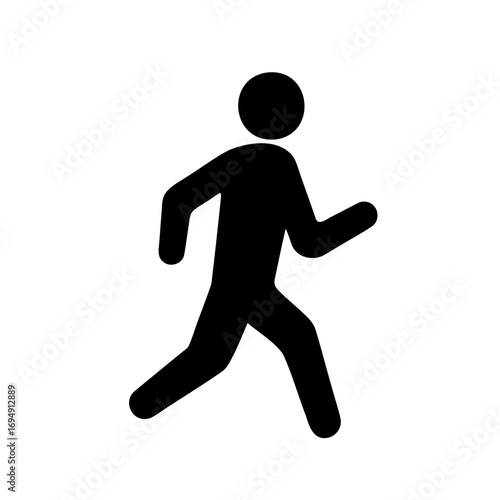 Simple black and white image of a person walking or running silhouette