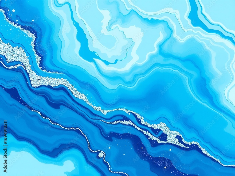 Fototapeta premium Captivating fluid art with glitter and shades of blue background
