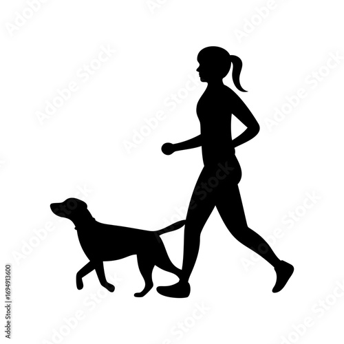 Silhouette of a woman running with her dog promoting health and fitness