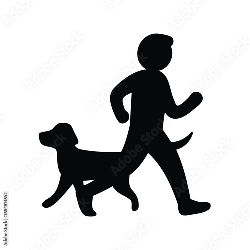 Silhouette of a man walking with a dog in a simple vector design