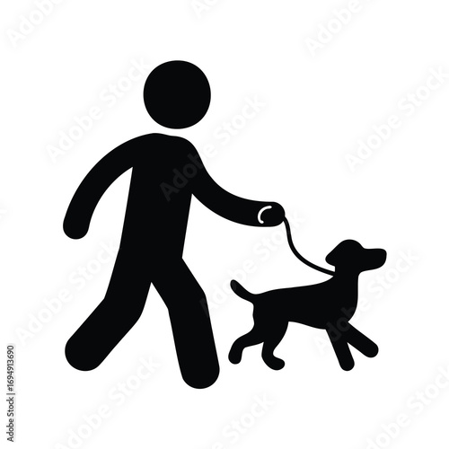 Silhouette of a person walking a dog on a leash symbol