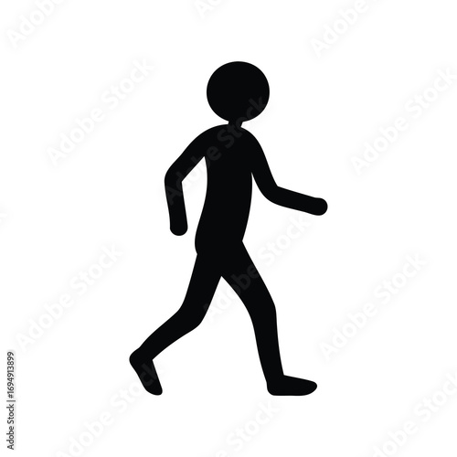 Black silhouette of a figure walking on a white isolated background