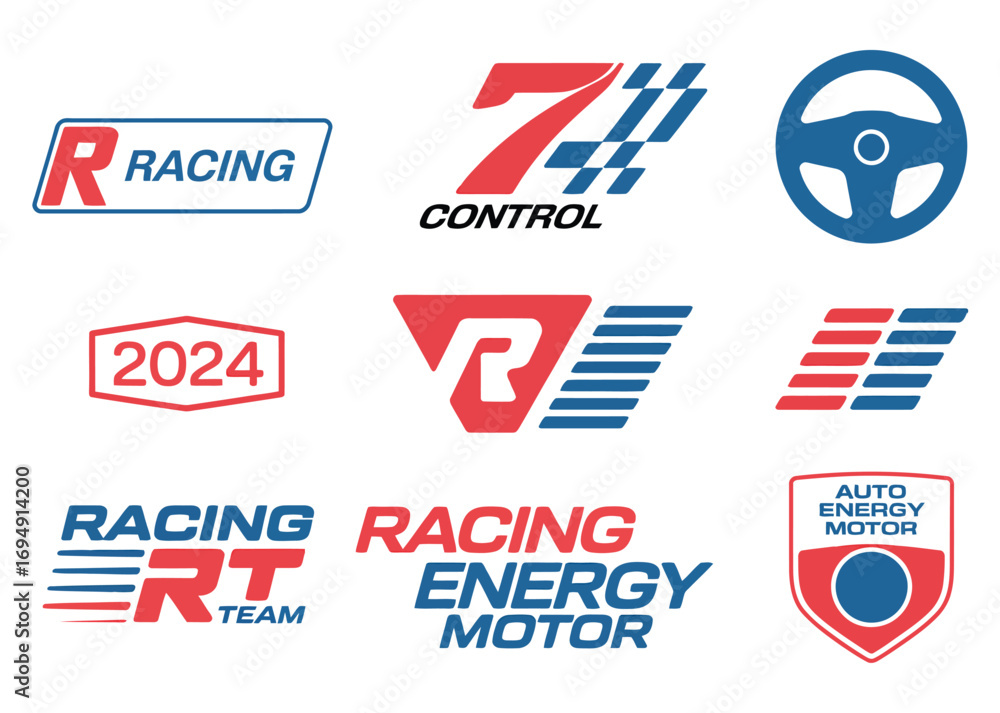 Fototapeta premium Streetwear clothing brand logo ideas for auto racing printset designs with vector typography suitable for y2k style t-shirts and decal artwork