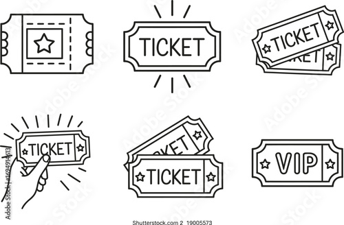 Collection of line art ticket icons.
