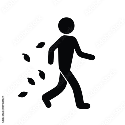 Stylized illustration of a person walking with leaves following behind them