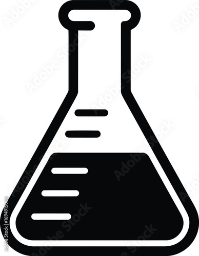 Black and white illustration of an Erlenmeyer flask.